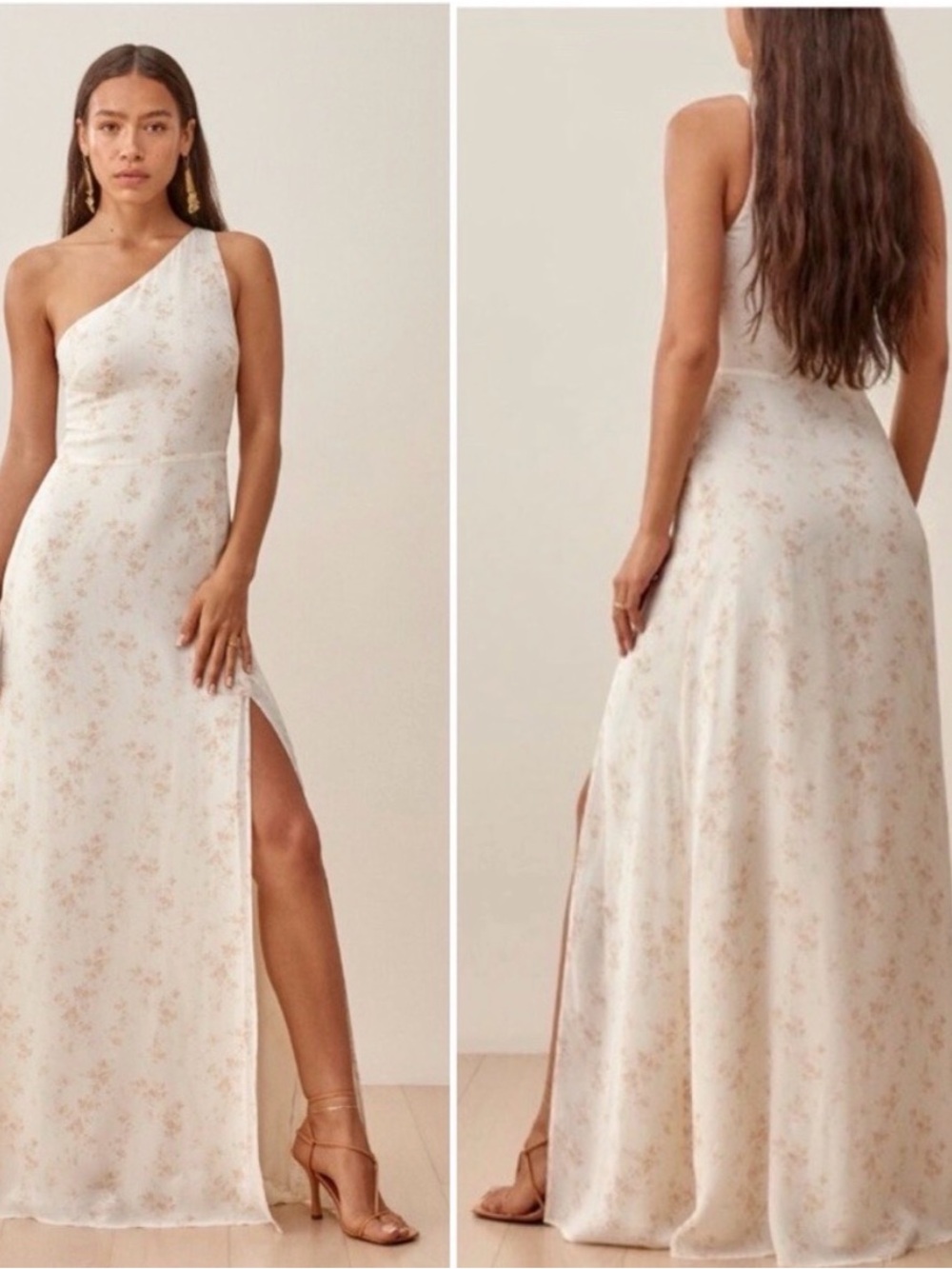 NWT Reformation Floral Maxi Dress One Shoulder Neutral bridal slit Evelyn 6